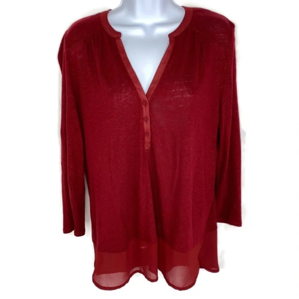 Lucky Brand Burgundy Long Sleeve Casual Top